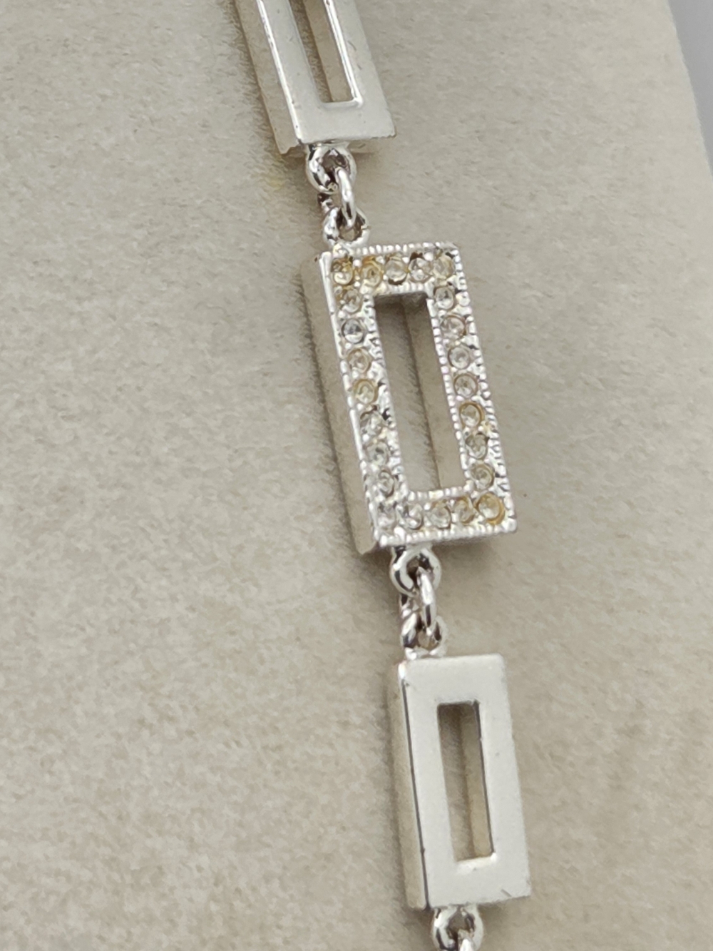 Signed Napier Rhodium Plated Art Deco Style Rhinestone Link Necklace - Picture 11 of 16